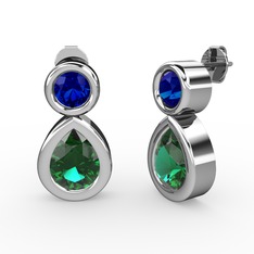 Yeşil kuvars ve lab safir 8 ayar beyaz altın küpe