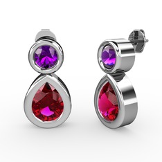 Rodolit garnet ve ametist 14 ayar beyaz altın küpe