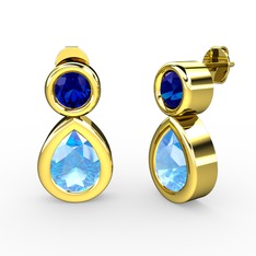 Akuamarin ve lab safir 18 ayar altın küpe