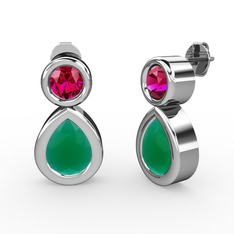 İkili Damla Küpe - Kök zümrüt ve rodolit garnet 18 ayar beyaz altın küpe #7p22hl