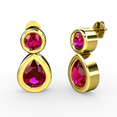 İkili Damla Küpe - Rodolit garnet 14 ayar altın küpe #80ut25