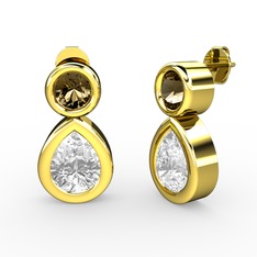 İkili Damla Küpe - Swarovski ve dumanlı kuvars 18 ayar altın küpe #82crua