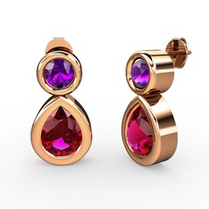 Rodolit garnet ve ametist 18 ayar rose altın küpe