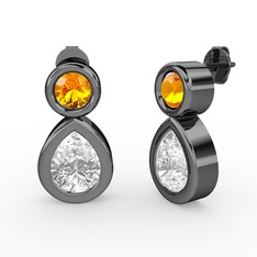 İkili Damla Küpe - Swarovski ve sitrin 925 ayar siyah rodyum kaplama gümüş küpe #8gf9d3