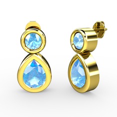 İkili Damla Küpe - Akuamarin 18 ayar altın küpe #8h18e6