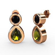 Peridot ve siyah zirkon 14 ayar rose altın küpe