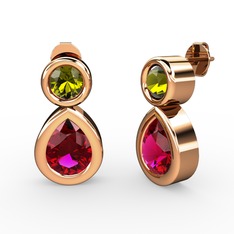 İkili Damla Küpe - Rodolit garnet ve peridot 8 ayar rose altın küpe #9o2qq5