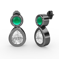 İkili Damla Küpe - Swarovski ve kök zümrüt 925 ayar siyah rodyum kaplama gümüş küpe #9qyk6a