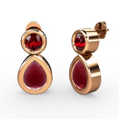 İkili Damla Küpe - Kök yakut ve garnet 18 ayar rose altın küpe #a8k5ma