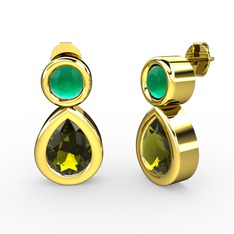 Peridot ve kök zümrüt 8 ayar altın küpe