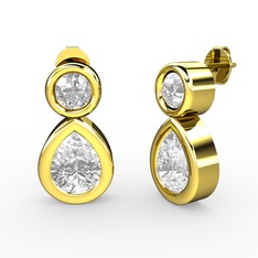 İkili Damla Küpe - Swarovski ve beyaz zirkon 8 ayar altın küpe #b688a7