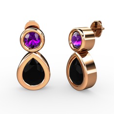 İkili Damla Küpe - Siyah zirkon ve ametist 925 ayar rose altın kaplama gümüş küpe #bb2n9