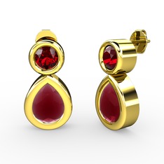 İkili Damla Küpe - Kök yakut ve garnet 8 ayar altın küpe #bpye68