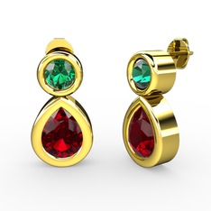 Garnet ve yeşil kuvars 18 ayar altın küpe