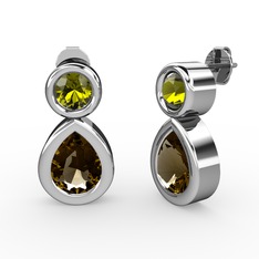 İkili Damla Küpe - Dumanlı kuvars ve peridot 925 ayar gümüş küpe #buxth