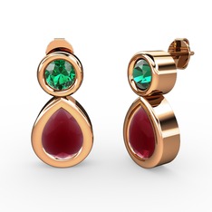 İkili Damla Küpe - Kök yakut ve yeşil kuvars 18 ayar rose altın küpe #bwfr29