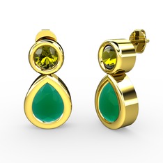 Kök zümrüt ve peridot 18 ayar altın küpe