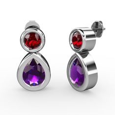 İkili Damla Küpe - Ametist ve garnet 8 ayar beyaz altın küpe #c3epsf
