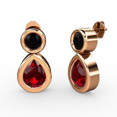 Garnet ve siyah zirkon 14 ayar rose altın küpe