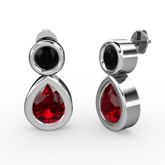Garnet ve siyah zirkon 8 ayar beyaz altın küpe