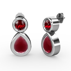 Kök yakut ve garnet 14 ayar beyaz altın küpe
