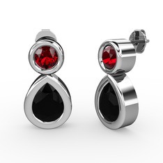 Siyah zirkon ve garnet 8 ayar beyaz altın küpe