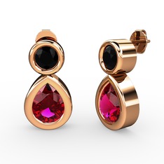 İkili Damla Küpe - Rodolit garnet ve siyah zirkon 18 ayar rose altın küpe #dn3fm5