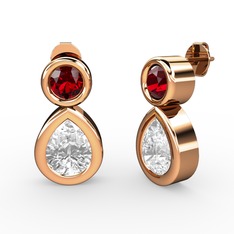 İkili Damla Küpe - Swarovski ve garnet 18 ayar rose altın küpe #dnecfp