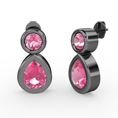 İkili Damla Küpe - Pembe kuvars 925 ayar siyah rodyum kaplama gümüş küpe #ed7sev