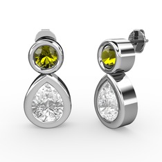 Beyaz zirkon ve peridot 925 ayar gümüş küpe