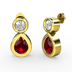 Garnet ve beyaz zirkon 18 ayar altın küpe