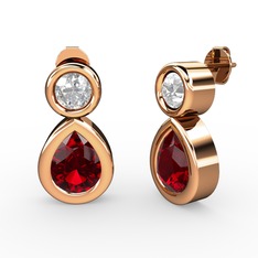 Garnet ve beyaz zirkon 8 ayar rose altın küpe
