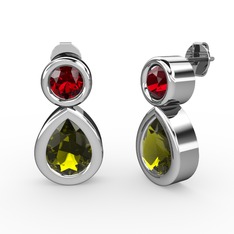 Peridot ve garnet 18 ayar beyaz altın küpe