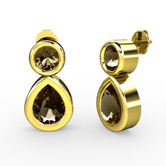 İkili Damla Küpe - Dumanlı kuvars 14 ayar altın küpe #ezs1np