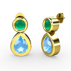 İkili Damla Küpe - Akuamarin ve kök zümrüt 925 ayar altın kaplama gümüş küpe #fgfpil