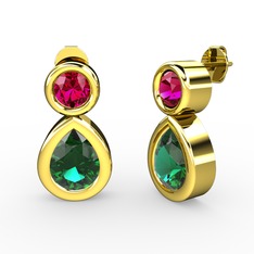 İkili Damla Küpe - Yeşil kuvars ve rodolit garnet 8 ayar altın küpe #fith0v