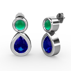 İkili Damla Küpe - Lab safir ve kök zümrüt 18 ayar beyaz altın küpe #g786nn