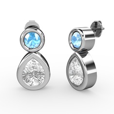 İkili Damla Küpe - Swarovski ve akuamarin 8 ayar beyaz altın küpe #gmo2ob