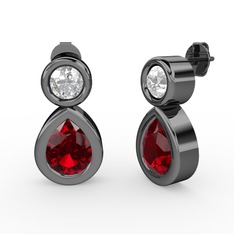 İkili Damla Küpe - Garnet ve swarovski 925 ayar siyah rodyum kaplama gümüş küpe #gr5sg