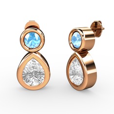 İkili Damla Küpe - Swarovski ve akuamarin 14 ayar rose altın küpe #gsfmvm