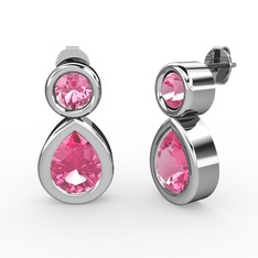 İkili Damla Küpe - Pembe kuvars 18 ayar beyaz altın küpe #gyevfp