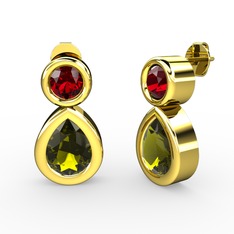 İkili Damla Küpe - Peridot ve garnet 14 ayar altın küpe #gypejm
