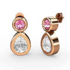 Swarovski ve pembe kuvars 18 ayar rose altın küpe
