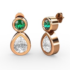 İkili Damla Küpe - Swarovski ve yeşil kuvars 18 ayar rose altın küpe #hjazt2