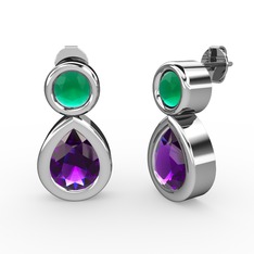 İkili Damla Küpe - Ametist ve kök zümrüt 8 ayar beyaz altın küpe #hutwn0