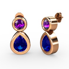 İkili Damla Küpe - Lab safir ve ametist 14 ayar rose altın küpe #hzkszm