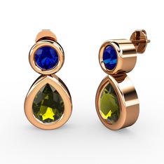 İkili Damla Küpe - Peridot ve lab safir 925 ayar rose altın kaplama gümüş küpe #icgbjy