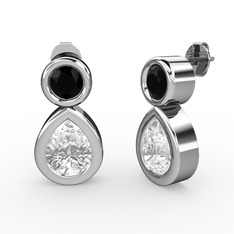 İkili Damla Küpe - Swarovski ve siyah zirkon 14 ayar beyaz altın küpe #id4ge0