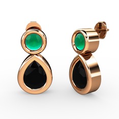 Siyah zirkon ve kök zümrüt 14 ayar rose altın küpe