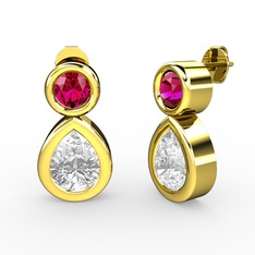 Beyaz zirkon ve rodolit garnet 14 ayar altın küpe